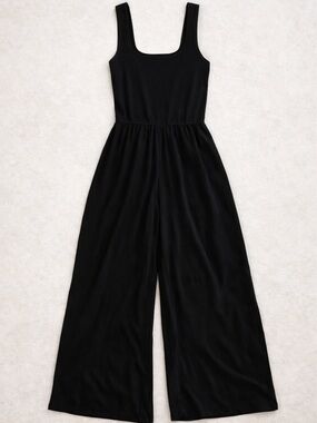 Theory Black Wide Leg Jumpsuit Ribbed Tank Top Flowy Minimalist Size L